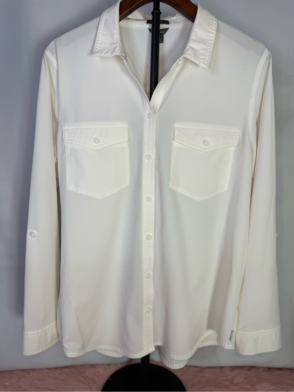 Eddie Bower White Button-Up Utility Shirt Size L